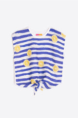 LEMON PRINT BLUE STRIPED SLEEVELESS T-SHIRT