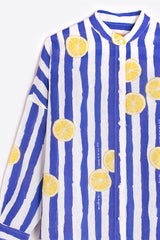 LEMON PRINT BLUE STRIPED SHIRT