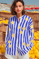 LEMON PRINT BLUE STRIPED SHIRT