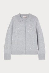 FARNESE GREY PEARLS WOOL BLEND CARDIGAN