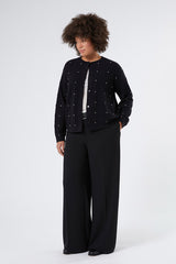 ROBBY BLACK RHINESTONES ALPACA BLEND CARDIGAN