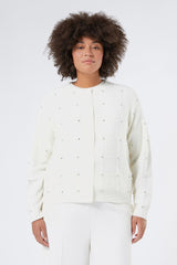 ROBBY WHITE RHINESTONES ALPACA BLEND CARDIGAN