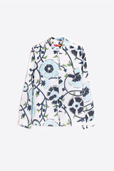 BLUE AND GREEN FLORAL PRINT LINEN SHIRT