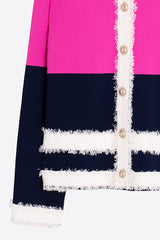 FUCHSIA NAVY TWO-TONE FRAYED CARDIGAN