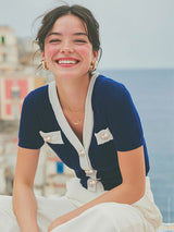 NAVY BLUE SHORT SLEEVE CARDIGAN
