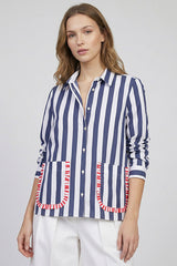 CONTRAST POCKETS NAVY STRIPED SHIRT