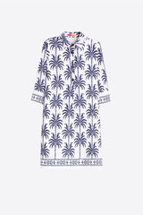 TOUCAN BLUE PALM TREE PRINT SHORT DRESS