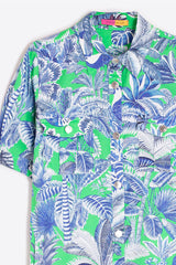 BLUE AND GREEN TROPICAL PRINT SHORT SHIRT-DRESS