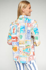 MULTICOLOUR TRAVEL STAMP PRINT SHIRT