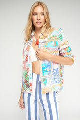 MULTICOLOUR TRAVEL STAMP PRINT SHIRT