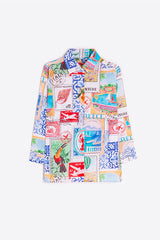 MULTICOLOUR TRAVEL STAMP PRINT SHIRT