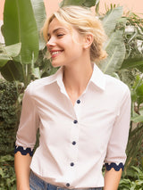 NAVY WAVE TRIM WHITE SHIRT