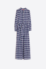 NAVY CHAIN-PRINT SHIRT-DRESS