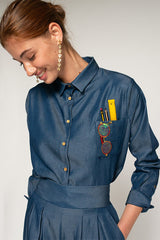 EMBROIDERED POCKET TENCEL DENIM SHIRT