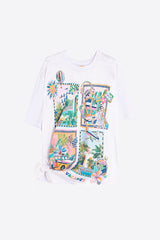 TRAVEL PRINT SIDE KNOT T-SHIRT
