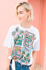 TRAVEL PRINT SIDE KNOT T-SHIRT