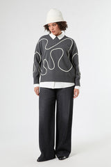MOLI GREY EMBROIDERED WOOL-BLEND SWEATER