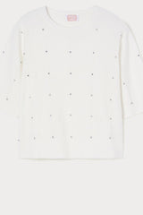 HALLE WHITE RHINESTONE ADORNED ALPACA BLEND SWEATER