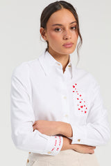 WHITE HEART EMBROIDERY HERRINGBONE SHIRT