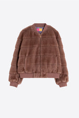 CAMEL FAUX FUR BOMBER JACKET