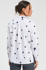 WHITE FLOCK MOTIFS SHIRT