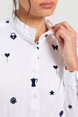 WHITE FLOCK MOTIFS SHIRT