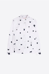 WHITE FLOCK MOTIFS SHIRT
