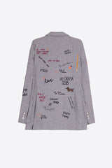 GREY DOODLE EMBROIDERY HERRINGBONE JACKET