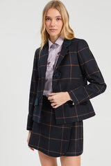NAVY PLAID WOOL SKIRT