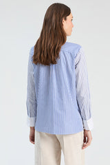 EMBROIDERED COLLAR TEAL STRIPED SHIRT