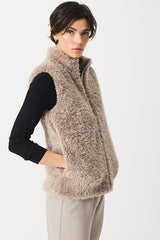 FUNNEL COLLAR FAUX FUR VEST