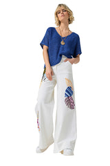 EMBROIDERY COMFORTABLE STRAIGHT TROUSERS