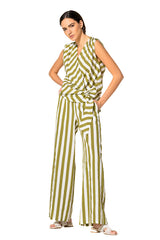 KHAKI STRIPED LOOSE PALAZZO TROUSERS