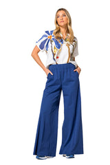 DEEP BLUE ELASTICATED WAIST WIDE TROUSERS