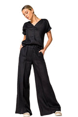 BLACK LINEN ELASTICATED TROUSERS