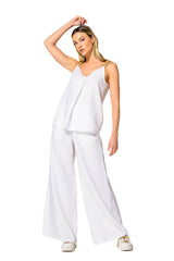 WHITE LINEN ELASTICATED TROUSERS