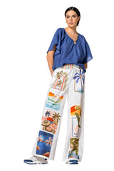 BLUE PRINTED WIDE TROUSERS