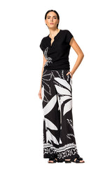 LEAF PRINTED LOOSE PALAZZO TROUSERS