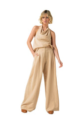 PLEAT DETAIL WIDE-LEG TROUSERS