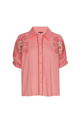 PEACH EMBROIDERED SHORT SLEEVE SHIRT