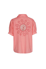 PEACH EMBROIDERED SHORT SLEEVE SHIRT