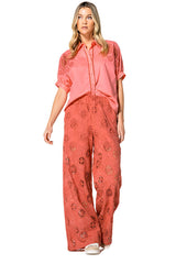 PEACH EMBROIDERED SHORT SLEEVE SHIRT