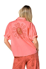 PEACH EMBROIDERED SHORT SLEEVE SHIRT