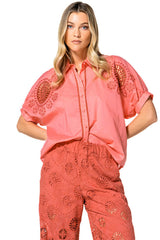 PEACH EMBROIDERED SHORT SLEEVE SHIRT