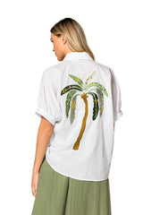 EMBROIDERED SHORT SLEEVE COTTON BLOUSE