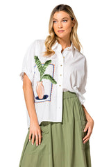 EMBROIDERED SHORT SLEEVE COTTON BLOUSE