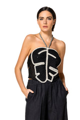 HALTERNECK JACQUARD COTTON MIX TOP