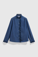 LOUPY EMBROIDERED RUFFLED DENIM SHIRT