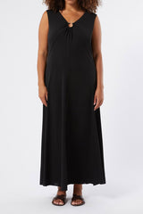 ACCESO V?NECKLINE SLEEVELESS BLACK MAXI DRESS