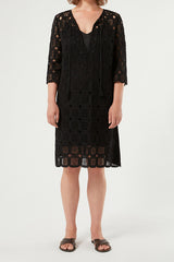 AFELIO CROCHET-KNIT AND JERSEY MINI DRESS